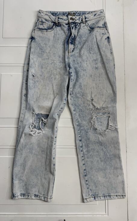 Ela Denim - ELA Jeans Womens Sz 8 Light Wash Wide Leg Denim Jeans Distressed Cotton